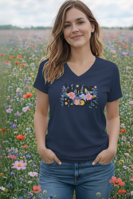 Wilde Blooms Floral Women’s V‑Neck Tee